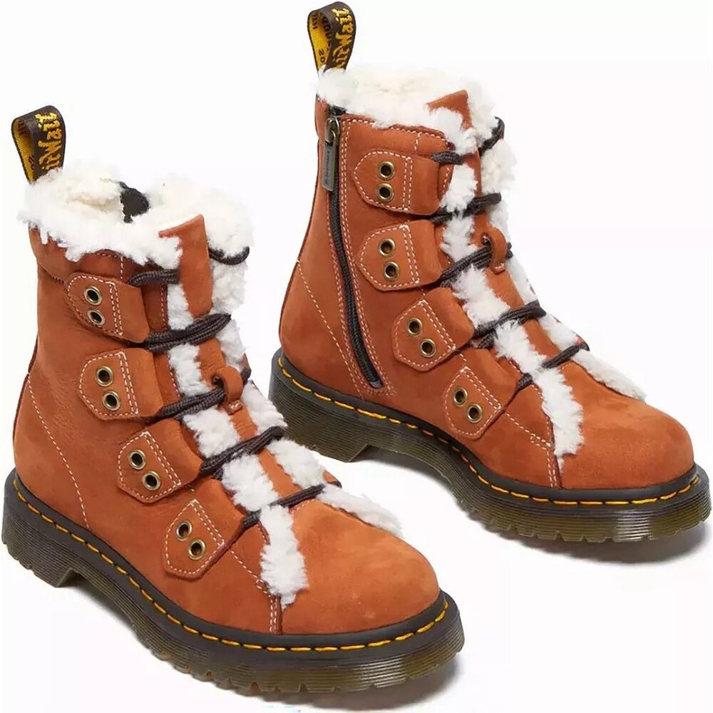 Dr. Martens 1460 Lace to Toe Fur Lined Buttersoft Nubuck Boots Brown Women's 8 - Picture 9 of 11